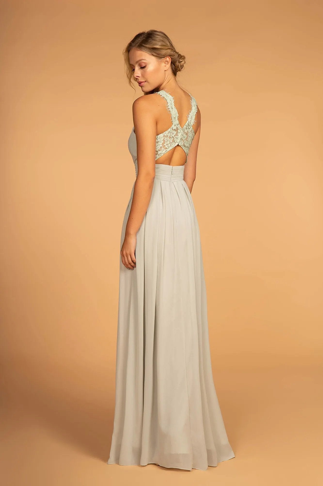 Lace-Strap Chiffon Long Dress by Tux-USA