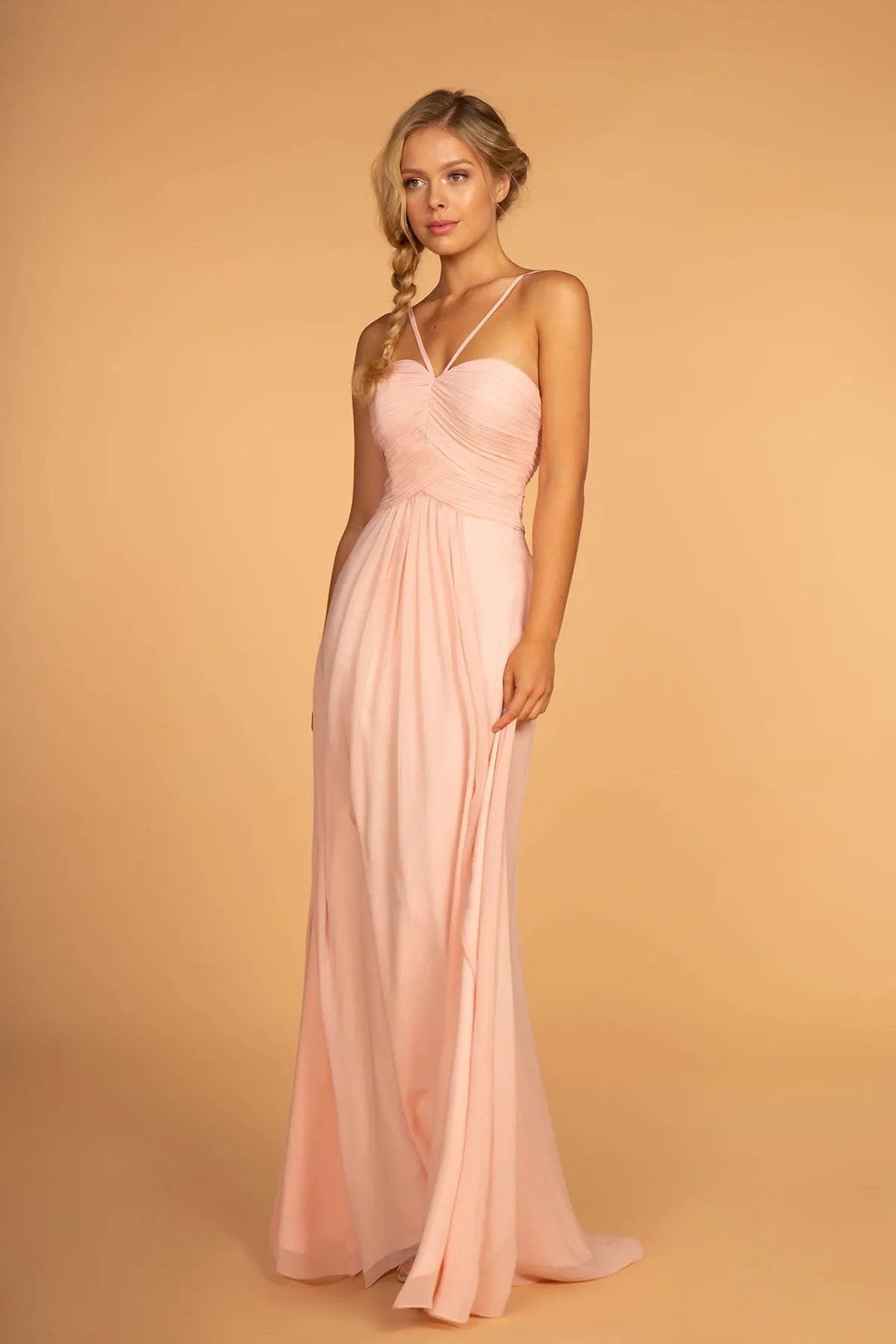 Chiffon Ruched-Bodice Long Dress by Tux-USA