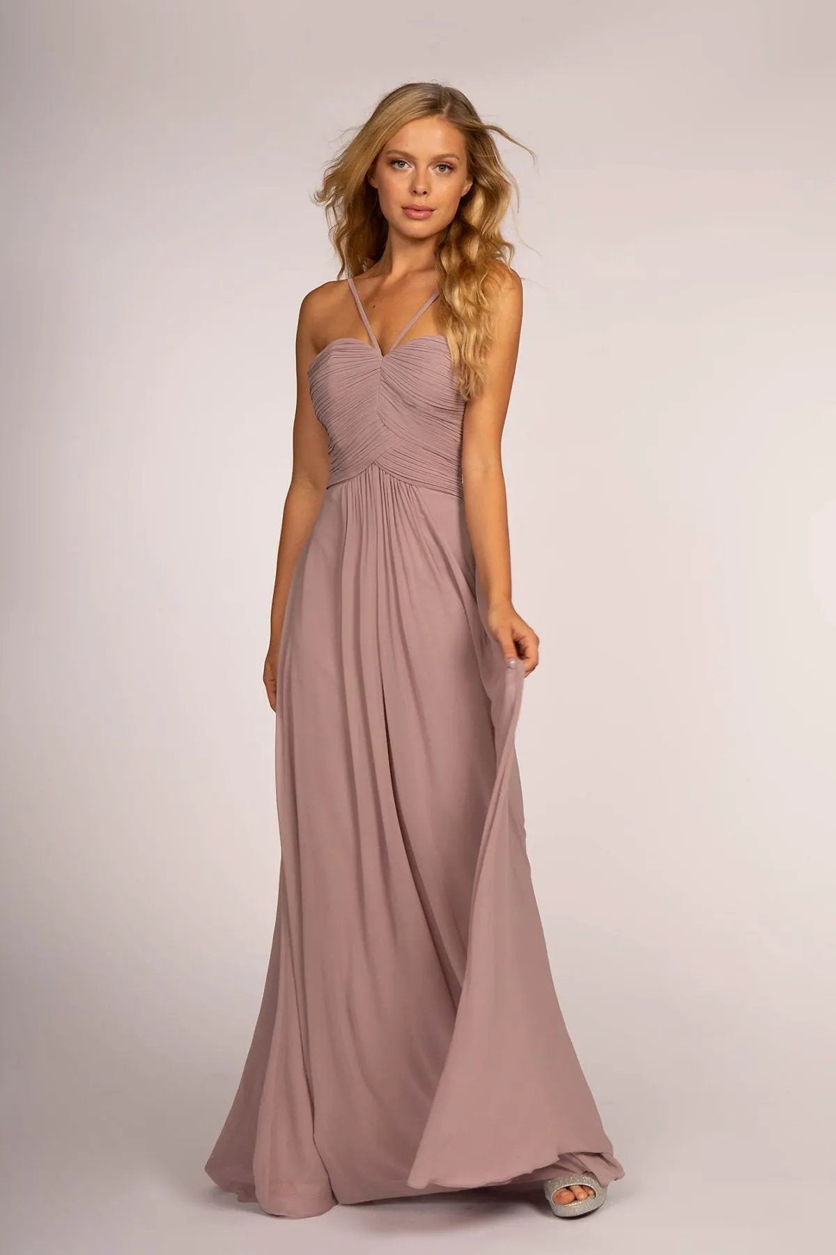 Chiffon Ruched-Bodice Long Dress by Tux-USA