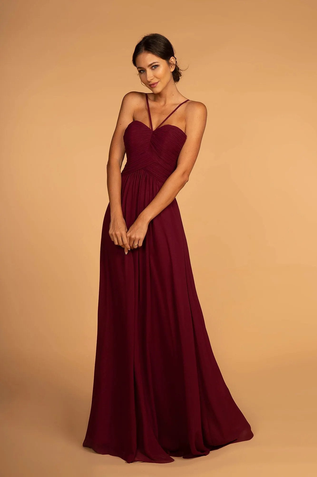 Chiffon Ruched-Bodice Long Dress by Tux-USA
