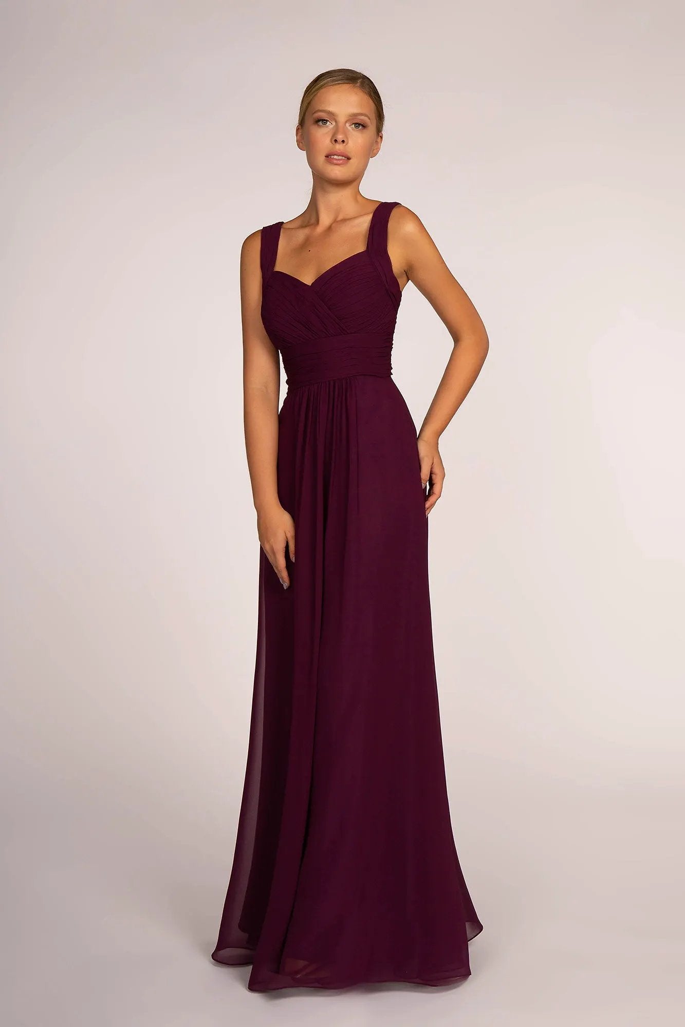 Chiffon Ruched-Bodice A-Line Long Dress by Tux-USA
