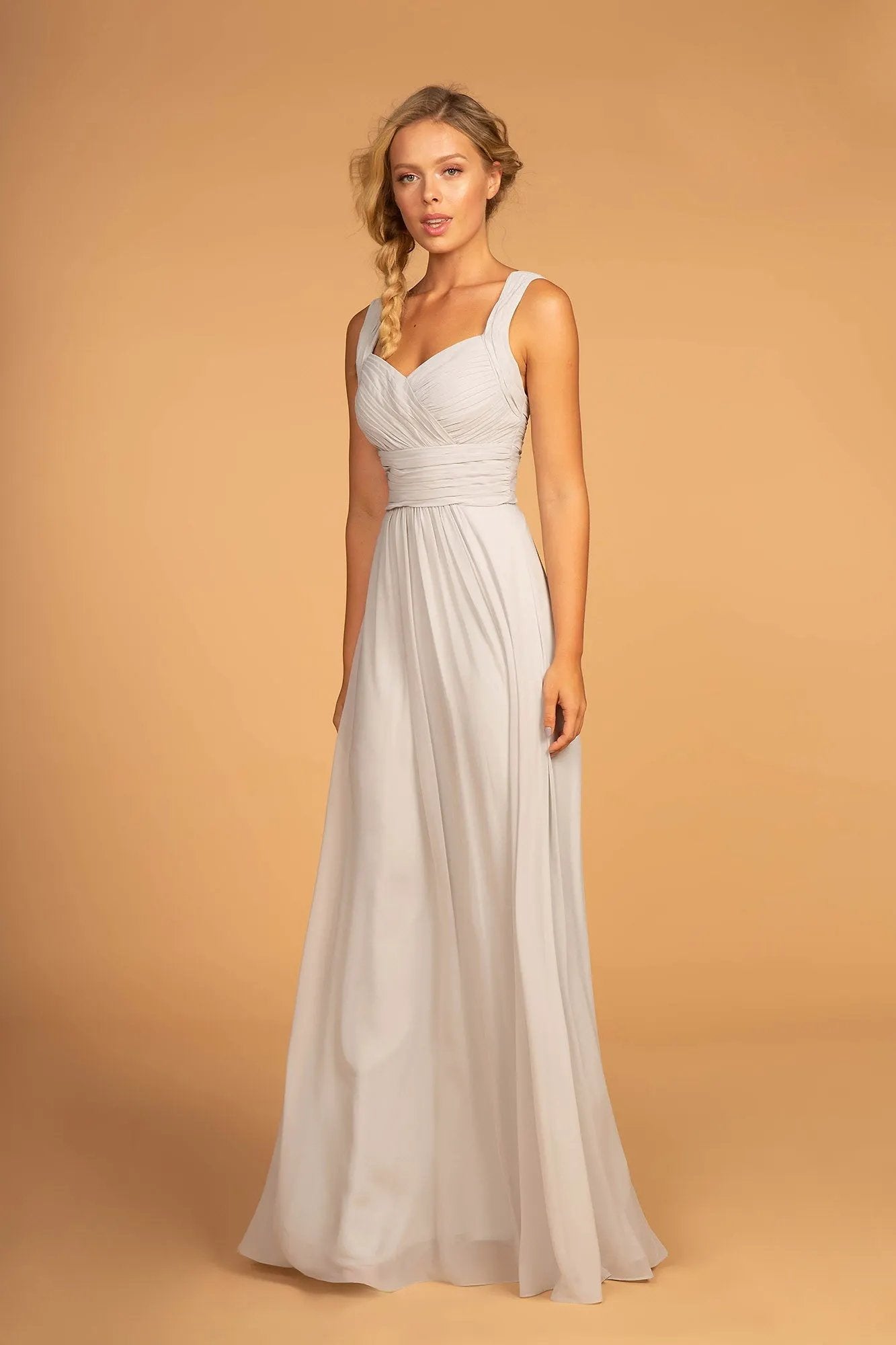 Chiffon Ruched-Bodice A-Line Long Dress by Tux-USA
