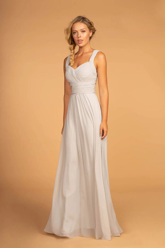 Chiffon Ruched-Bodice A-Line Long Dress by Tux-USA