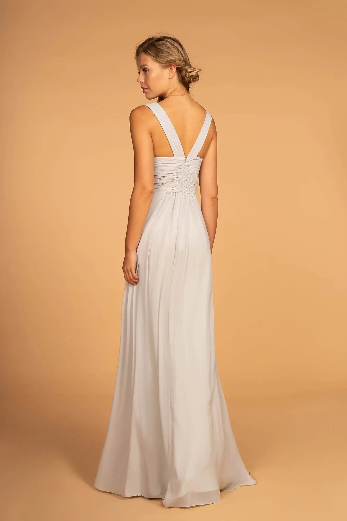 Chiffon Ruched-Bodice A-Line Long Dress by Tux-USA