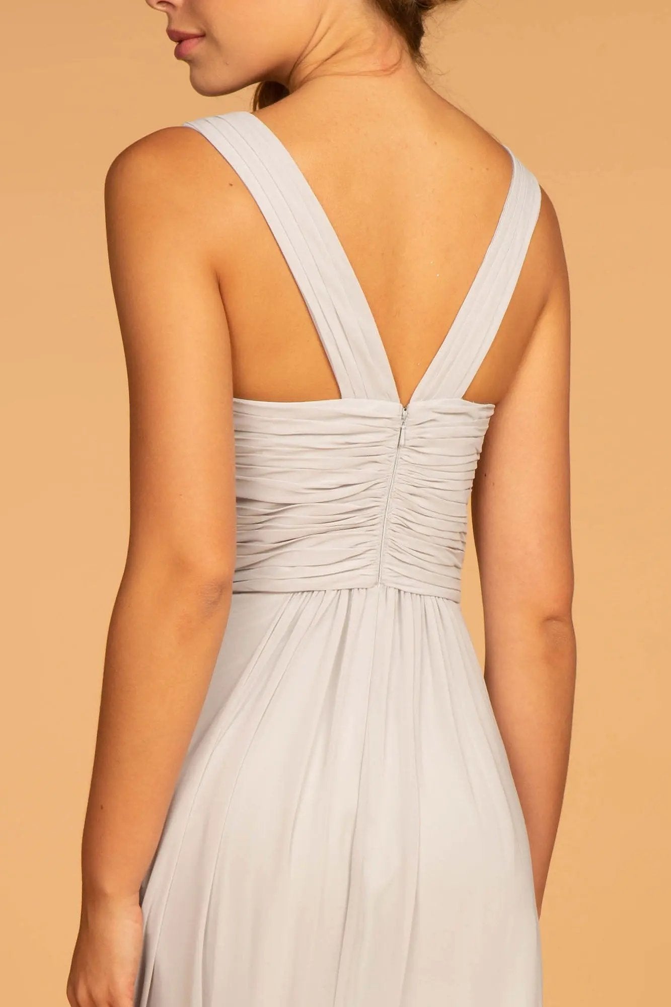 Chiffon Ruched-Bodice A-Line Long Dress by Tux-USA