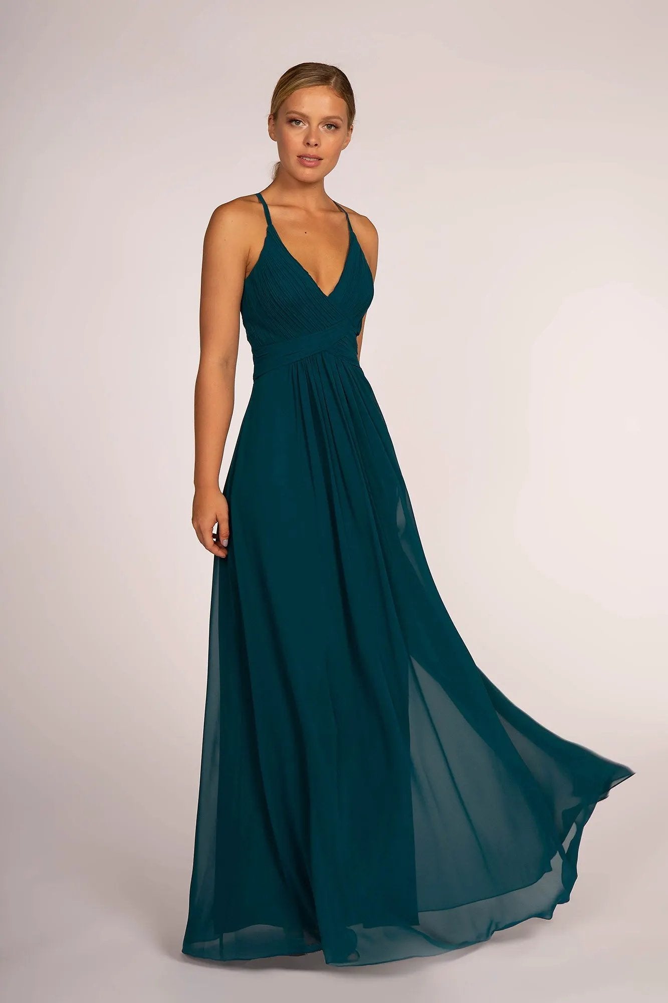 Chiffon Ruched Bodice Long Dress by Tux-USA