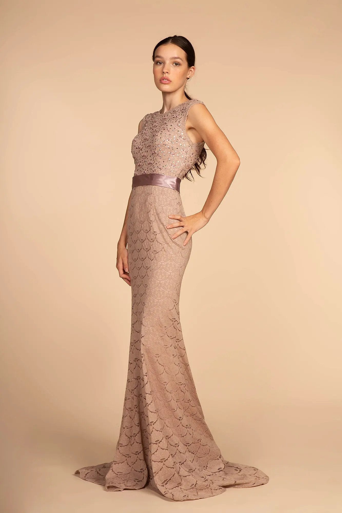 Jewel Embellished Bodice Lace Long Dress by Tux-USA