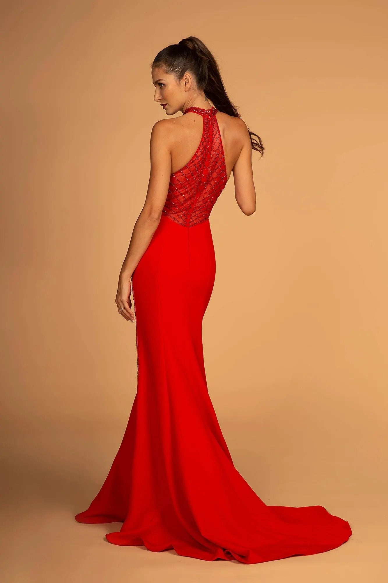 Halter Neck Fitted Mermaid Jersey Dress by Tux-USA