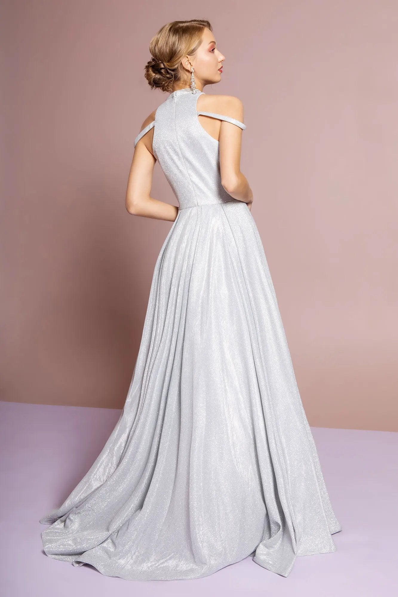 Halter Neck Glitter Crepe A-Line Long Dress by Tux-USA