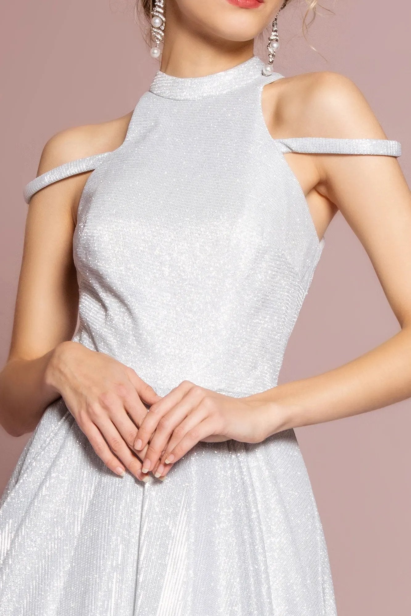 Halter Neck Glitter Crepe A-Line Long Dress by Tux-USA