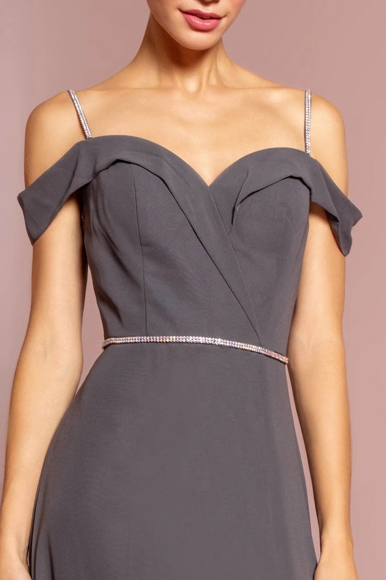 Chiffon Rhinestone Straps Long Dress by Tux-USA