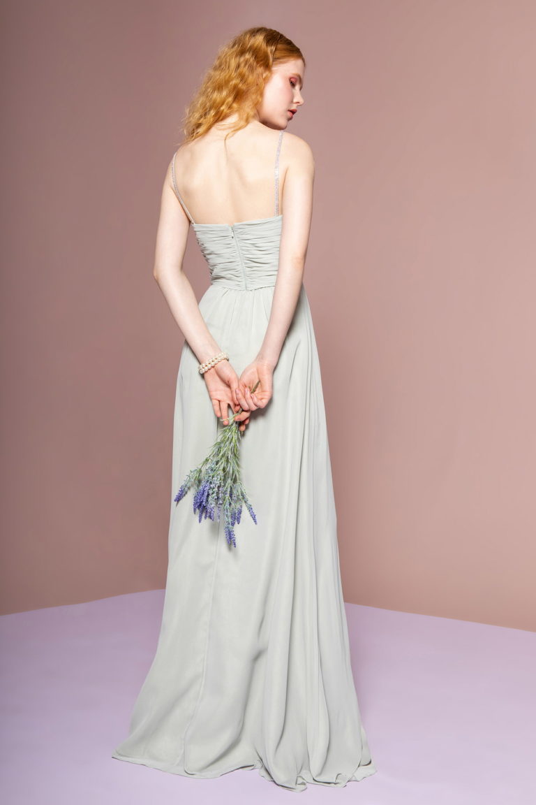 Chiffon Ruched Jewel Straps Long Dress by Tux-USA