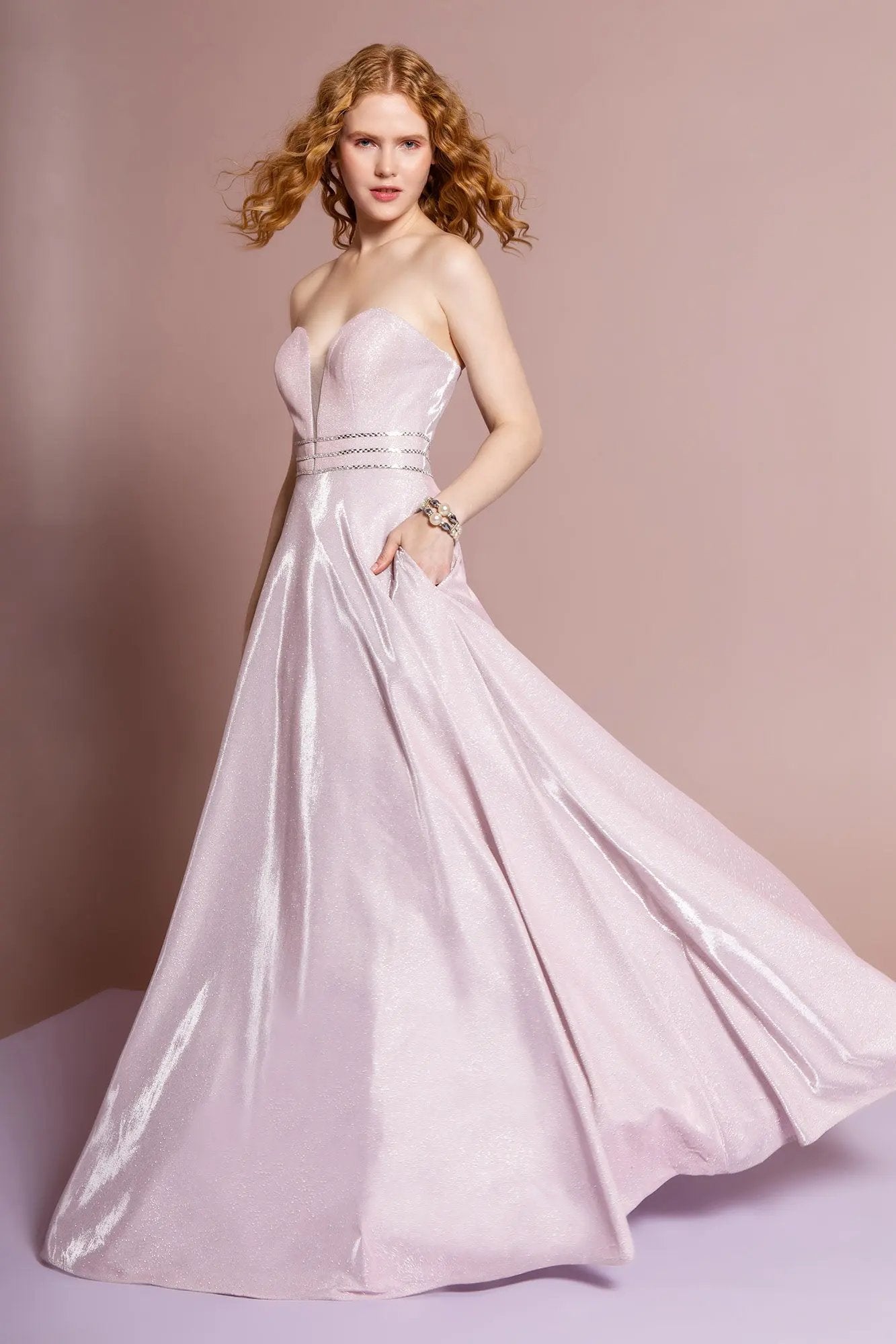 Glitter Crepe Jewel A-Line Long Dress by Tux-USA