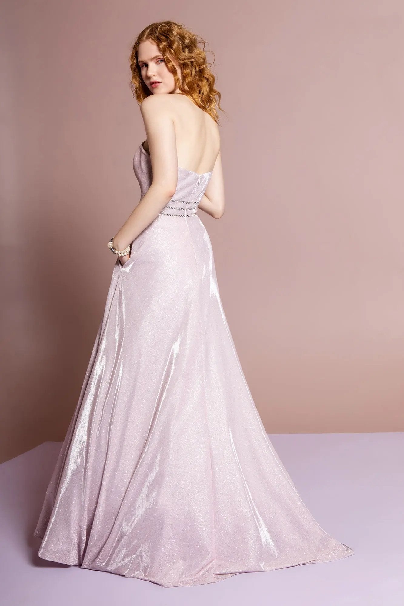 Glitter Crepe Jewel A-Line Long Dress by Tux-USA