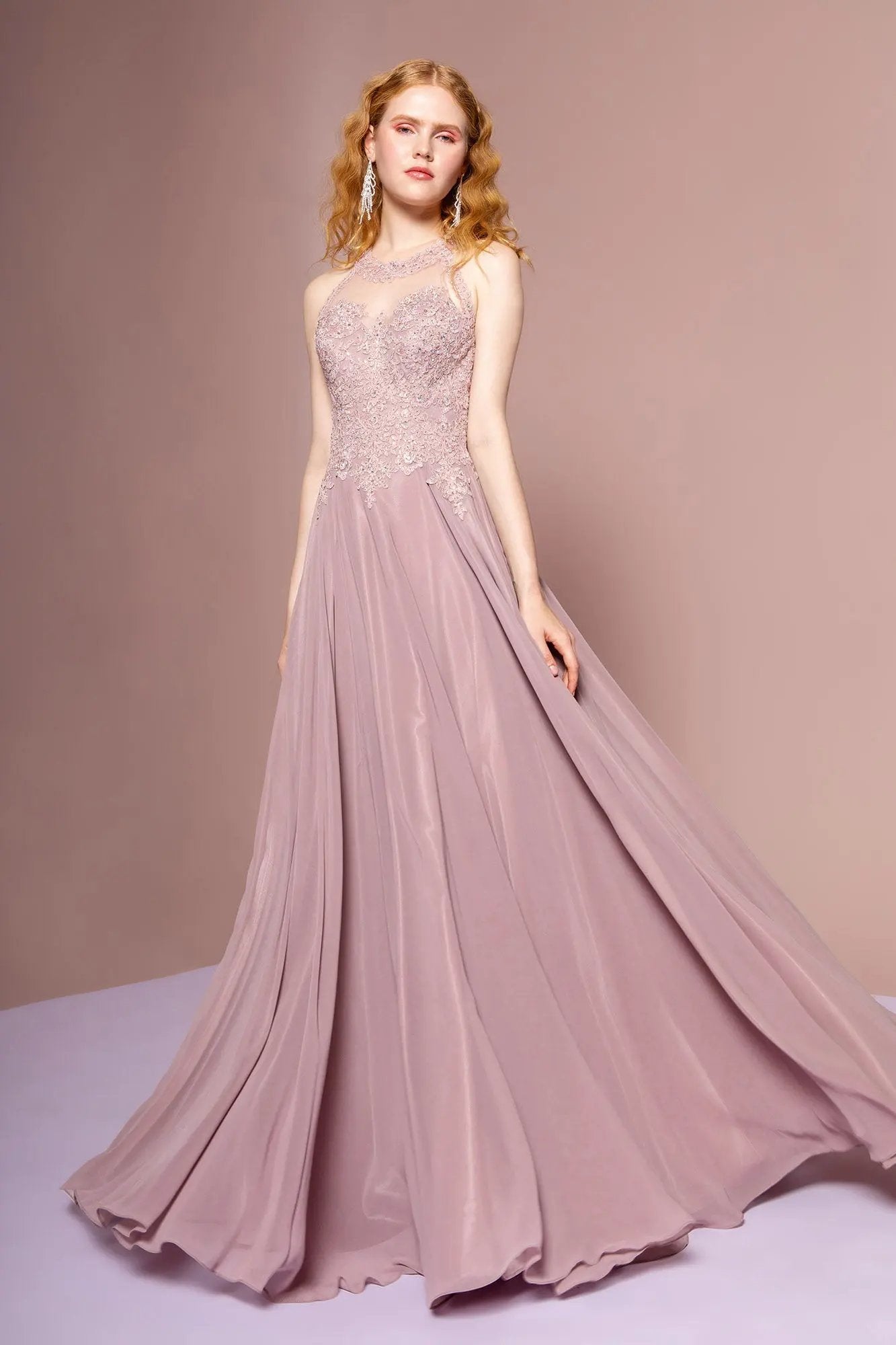 Jewel Embellished and Embroidered Bodice Chiffon Long Dress by Tux-USA