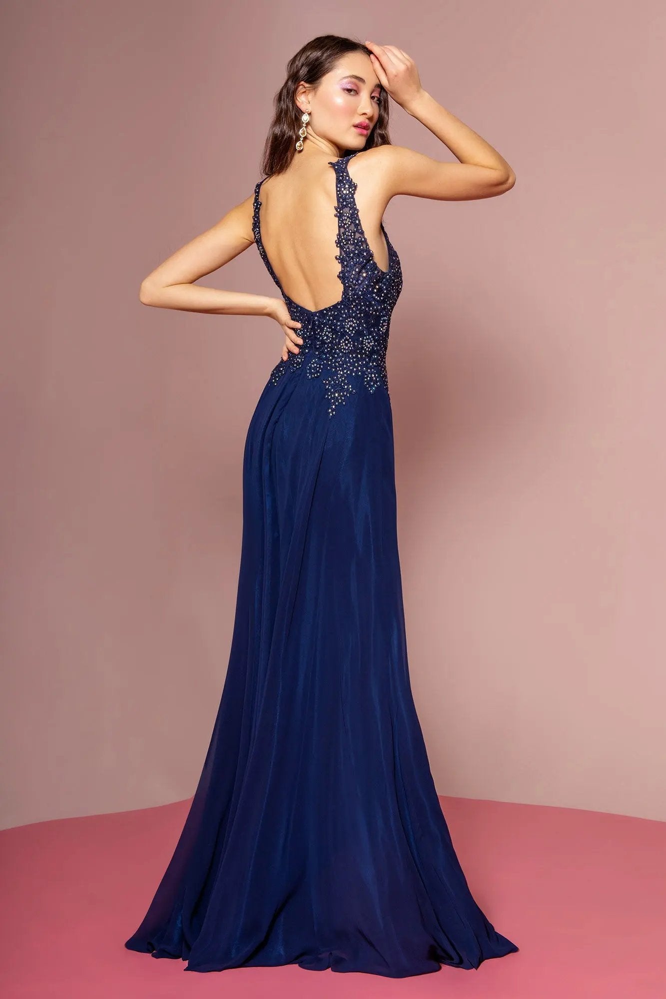Jewel Embellished and Embroidered Bodice Chiffon Long Dress by Tux-USA
