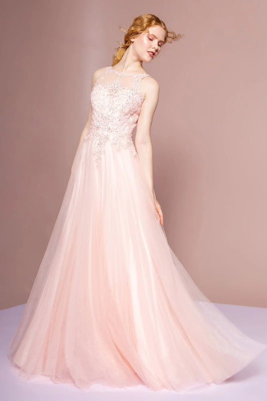 Floral Lace Embellished Bodice Mesh A-Line Dress by Tux-USA