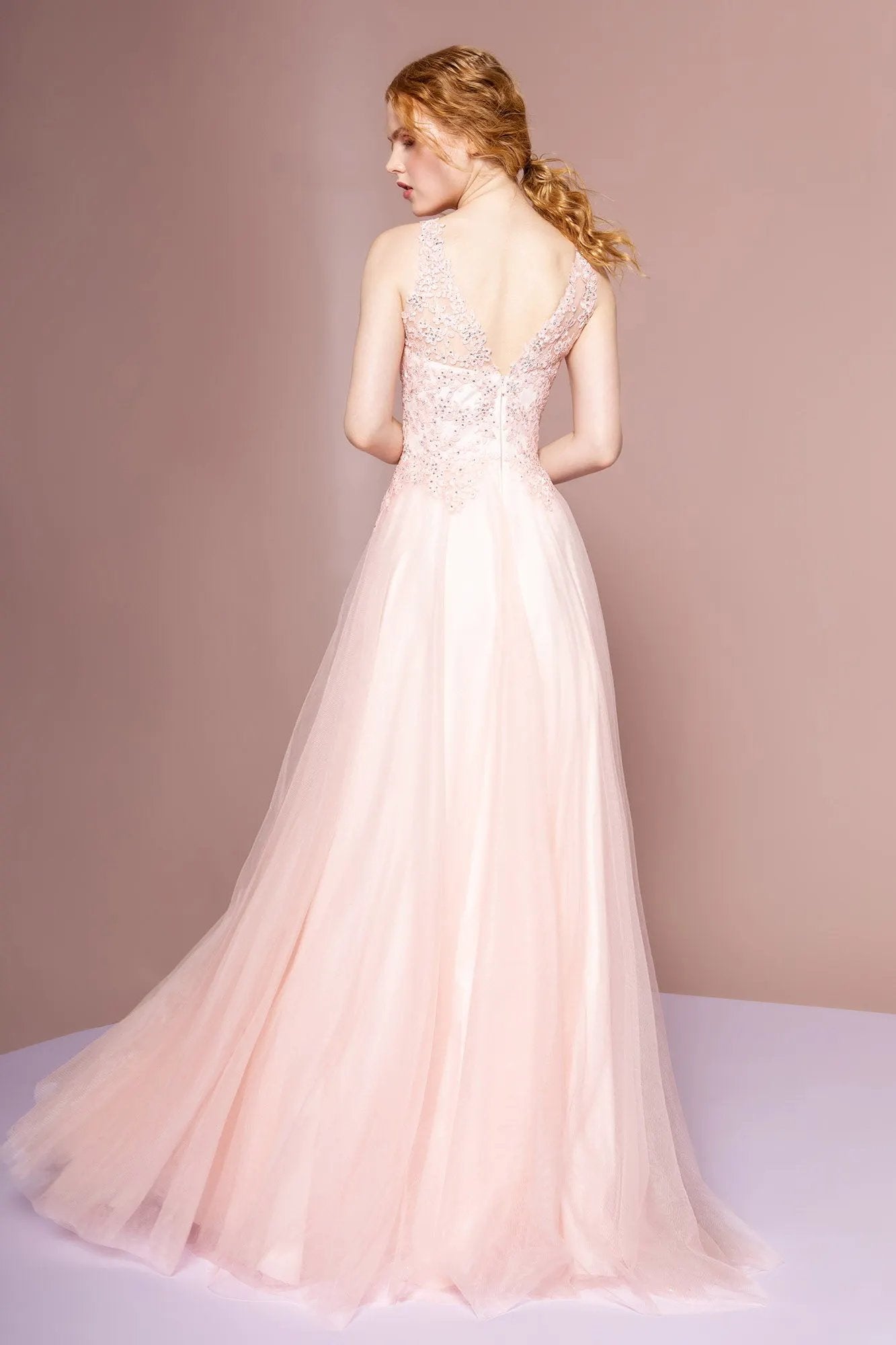 Floral Lace Embellished Bodice Mesh A-Line Dress by Tux-USA