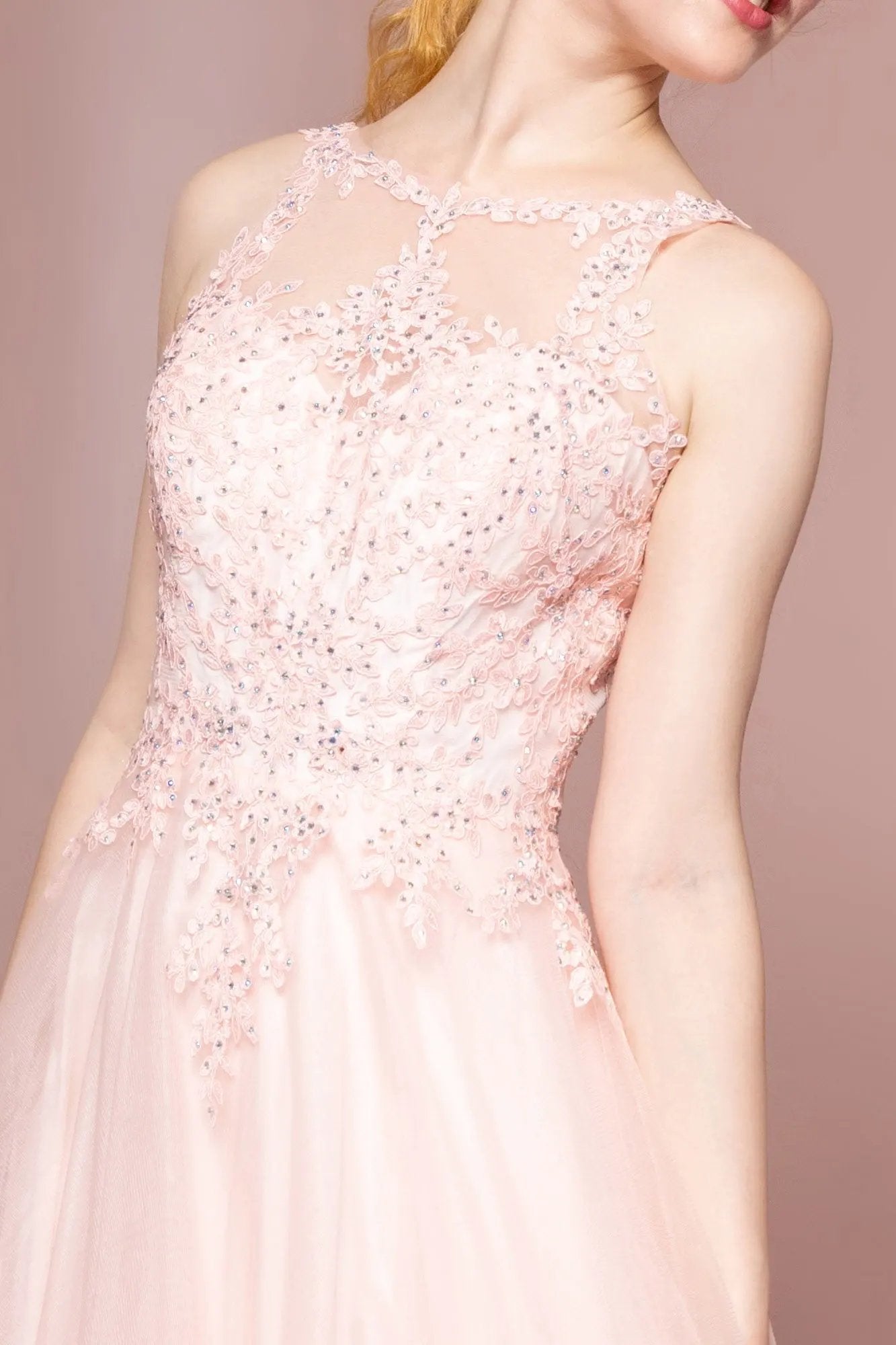 Floral Lace Embellished Bodice Mesh A-Line Dress by Tux-USA