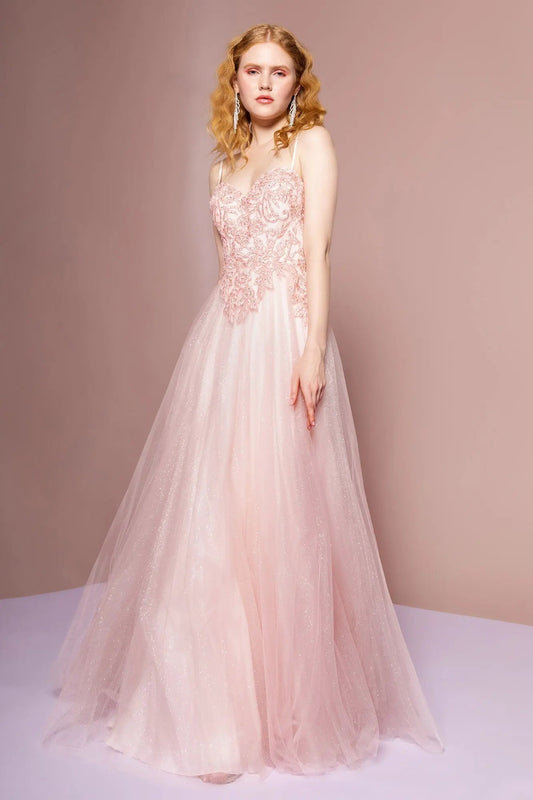 Embroidered Bodice and Mesh Glitter Floor Length Skirt by Tux-USA