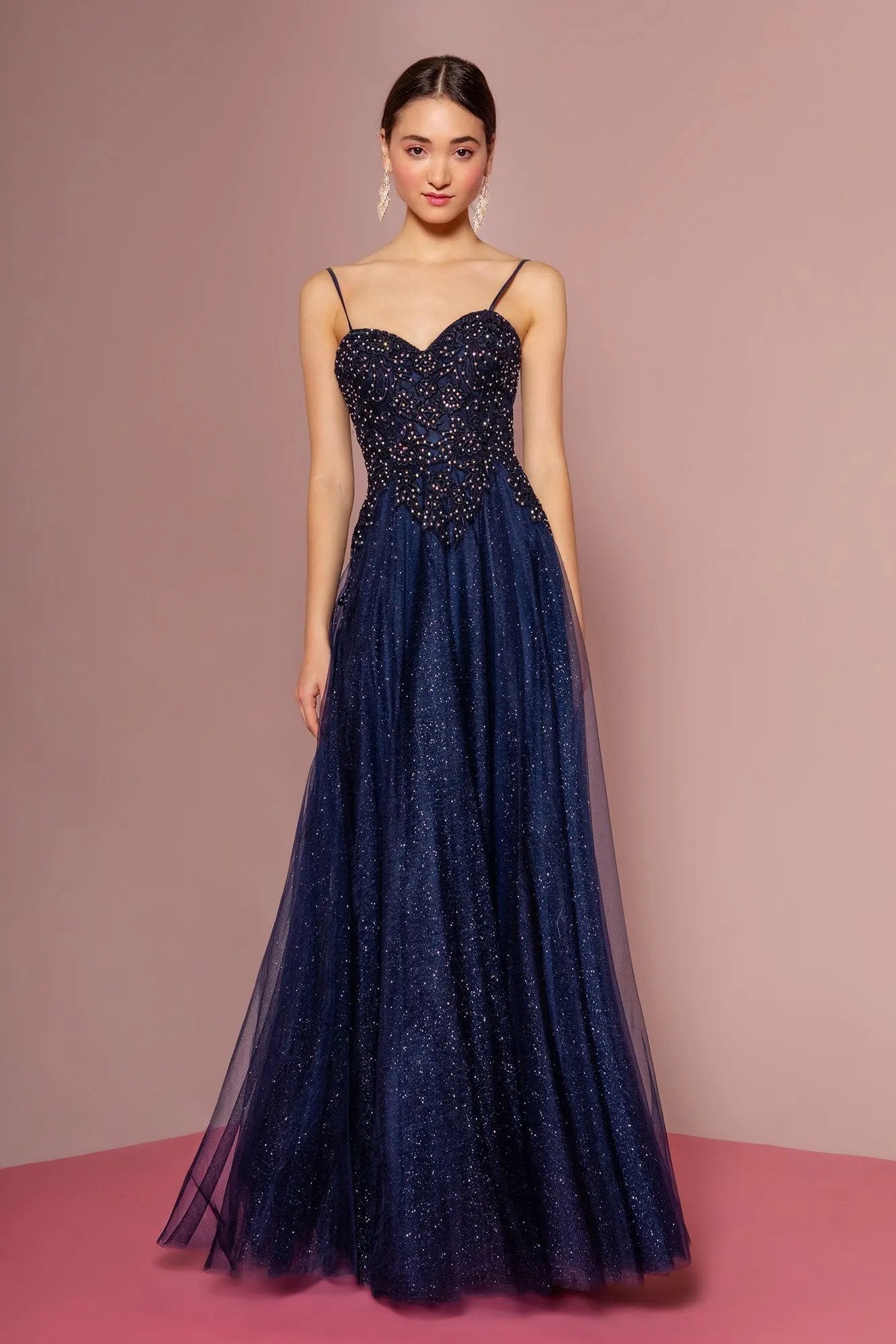 Embroidered Bodice and Mesh Glitter Floor Length Skirt by Tux-USA