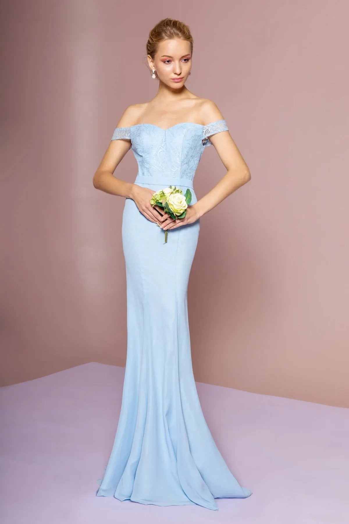 Lace Embellished Bodice Chiffon Mermaid Dress For Women Open Back Tux USA by Tux-USA