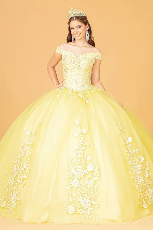 Floral Embroidery and Jewel Embellished V-Neck Mesh Ball Gown by Tux-USA