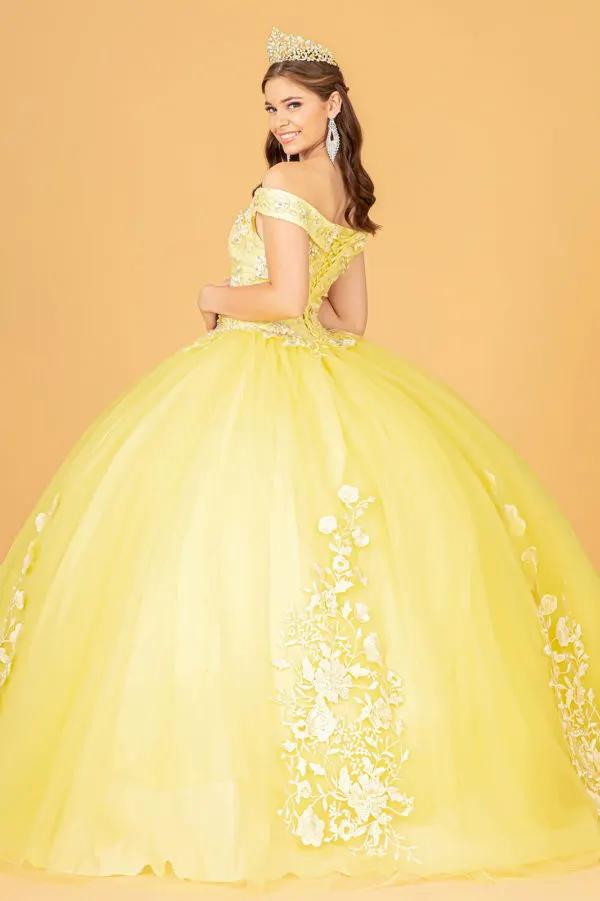 Floral Embroidery and Jewel Embellished V-Neck Mesh Ball Gown by Tux-USA