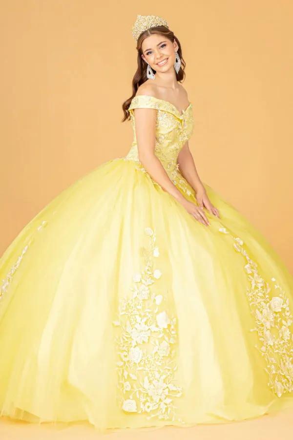 Floral Embroidery and Jewel Embellished V-Neck Mesh Ball Gown by Tux-USA
