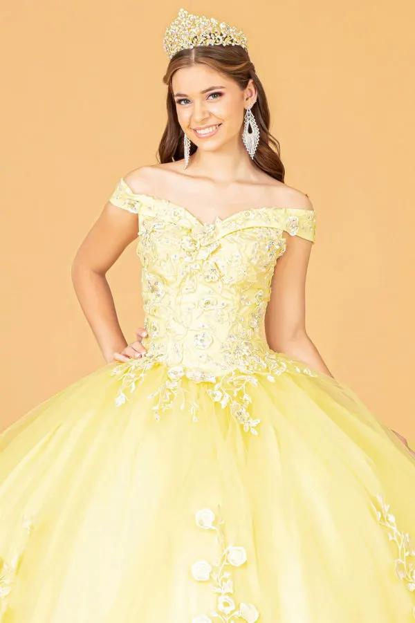 Floral Embroidery and Jewel Embellished V-Neck Mesh Ball Gown by Tux-USA