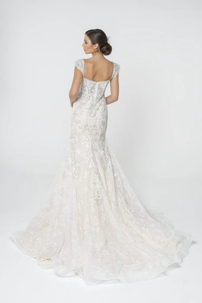 Jewel and Embroidery Embellished Mesh Wedding Gown by Tux-USA