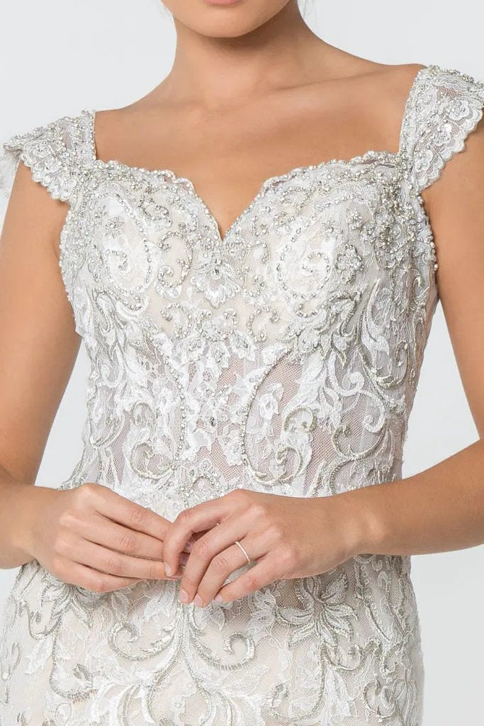 Jewel and Embroidery Embellished Mesh Wedding Gown by Tux-USA