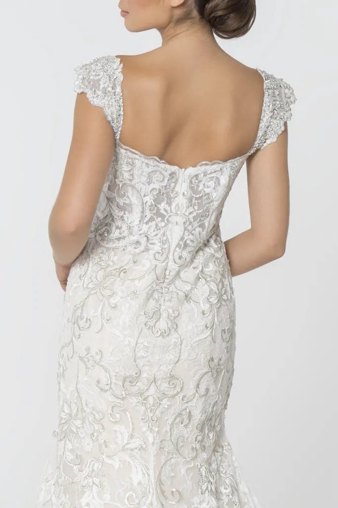 Jewel and Embroidery Embellished Mesh Wedding Gown by Tux-USA