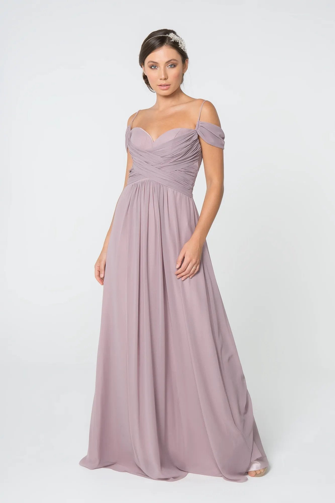 Chiffon Ruched Sweetheart Long Dress by Tux-USA