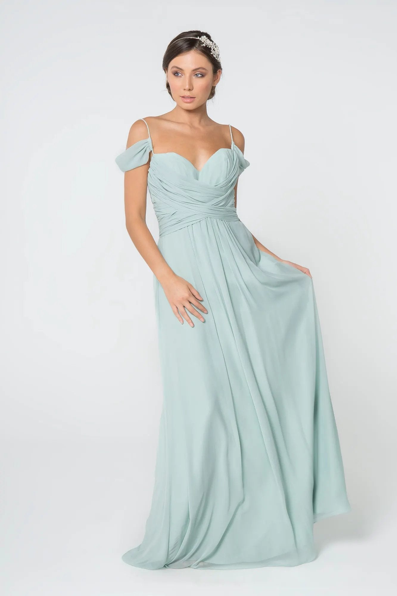 Chiffon Ruched Sweetheart Long Dress by Tux-USA