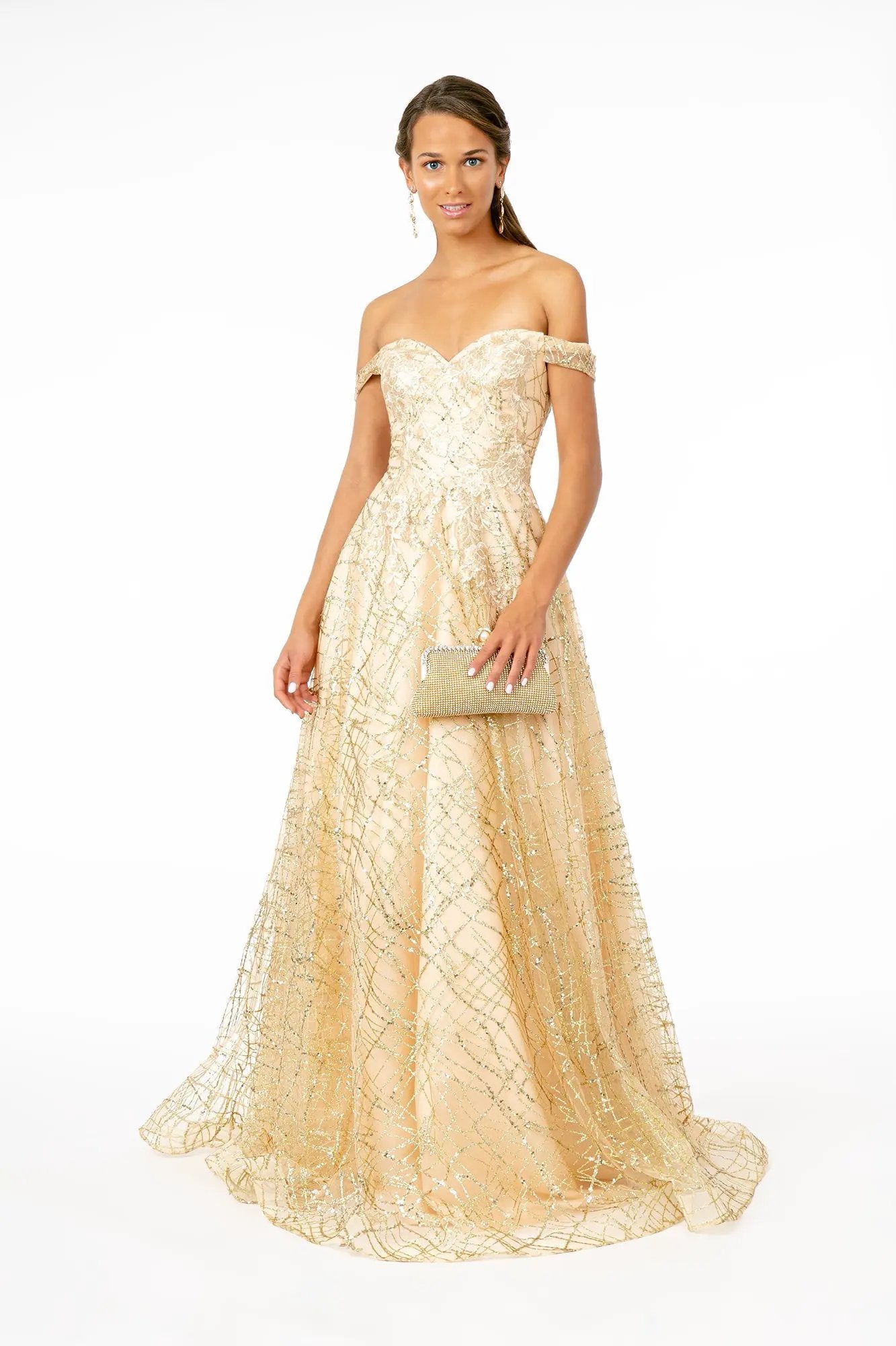 Floral Embroidery Glitter & Sequin Mesh A-Line Dress by Tux-USA