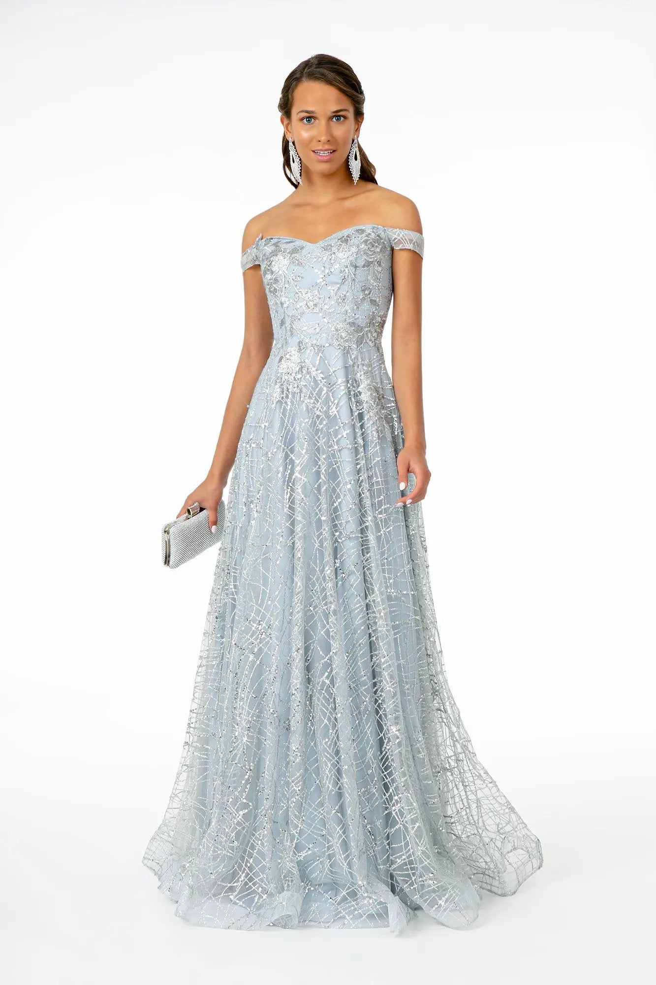 Floral Embroidery Glitter & Sequin Mesh A-Line Dress by Tux-USA
