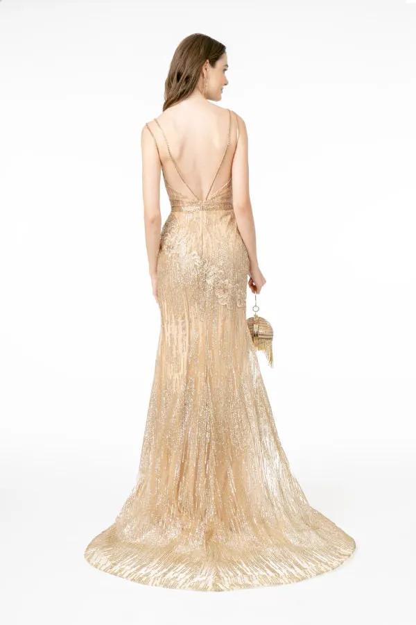 Floral Embroidery Glitter Mesh Mermaid Long Dress w/ Jeweled Waist Band by Tux-USA