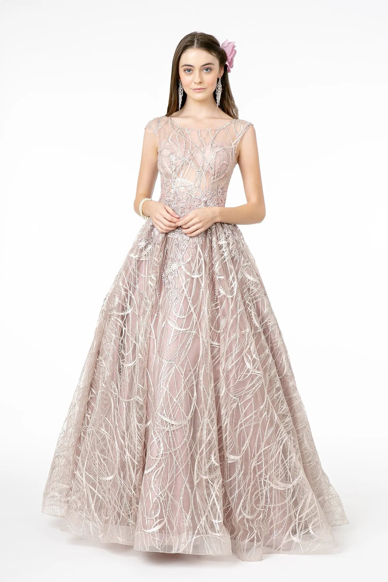 Embroidered Sheer Top Sleeveless Mesh Long Dress by Tux-USA