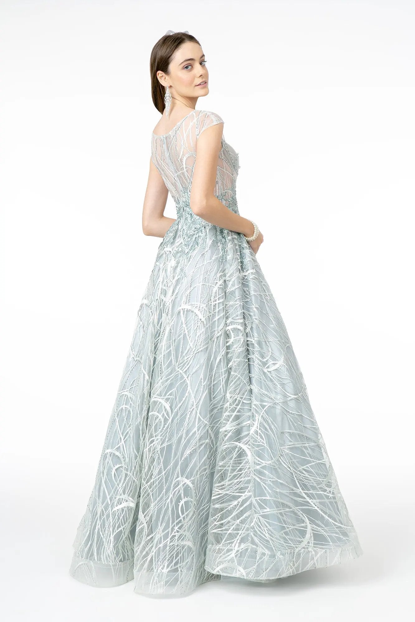 Embroidered Sheer Top Sleeveless Mesh Long Dress by Tux-USA