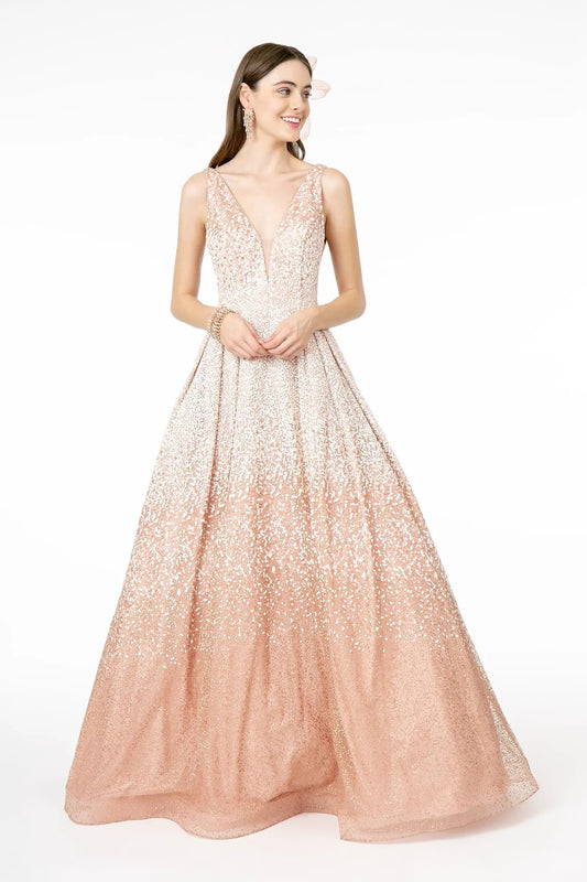 Dress Illusion Deep V Neck Glitter Tulle A Line Floor Length by Tux-USA