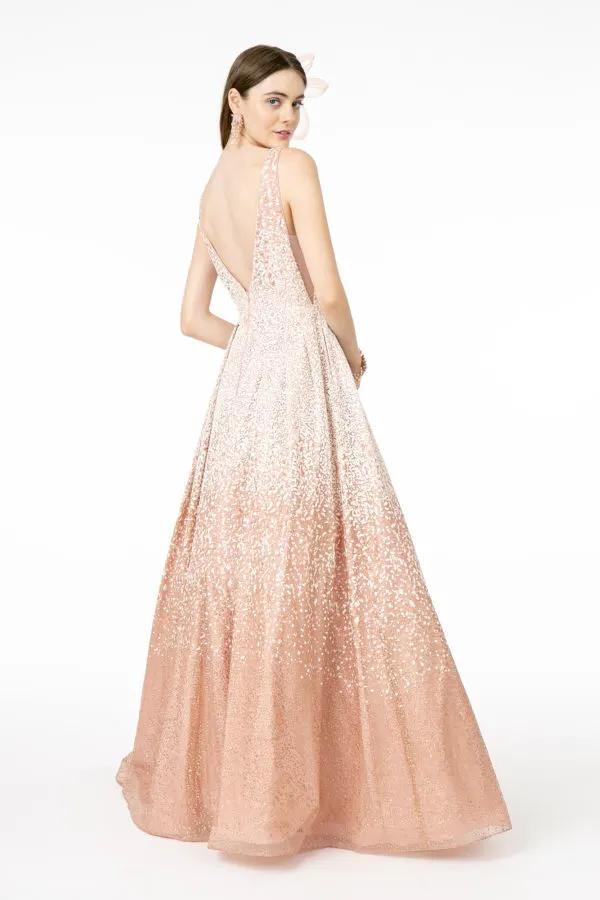 Dress Illusion Deep V Neck Glitter Tulle A Line Floor Length by Tux-USA