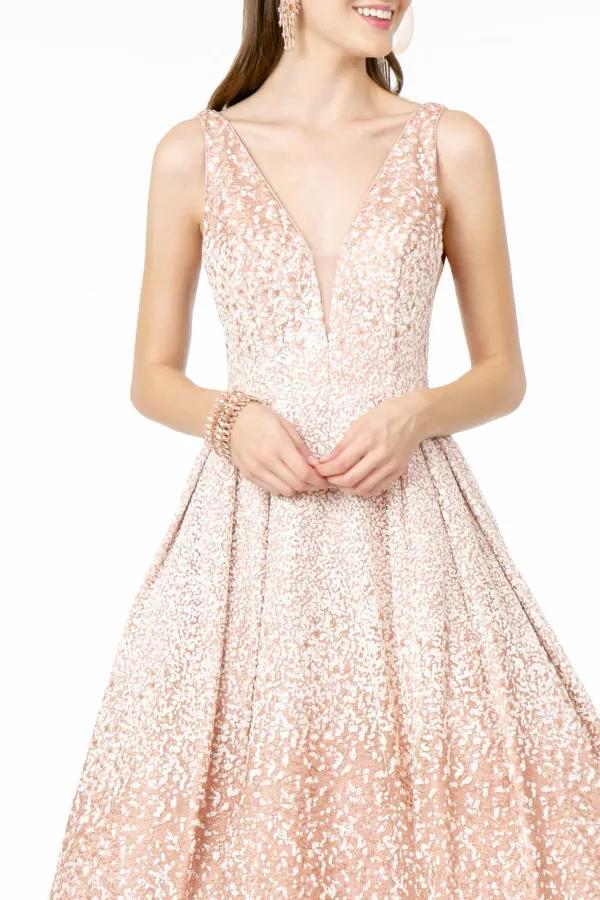 Dress Illusion Deep V Neck Glitter Tulle A Line Floor Length by Tux-USA