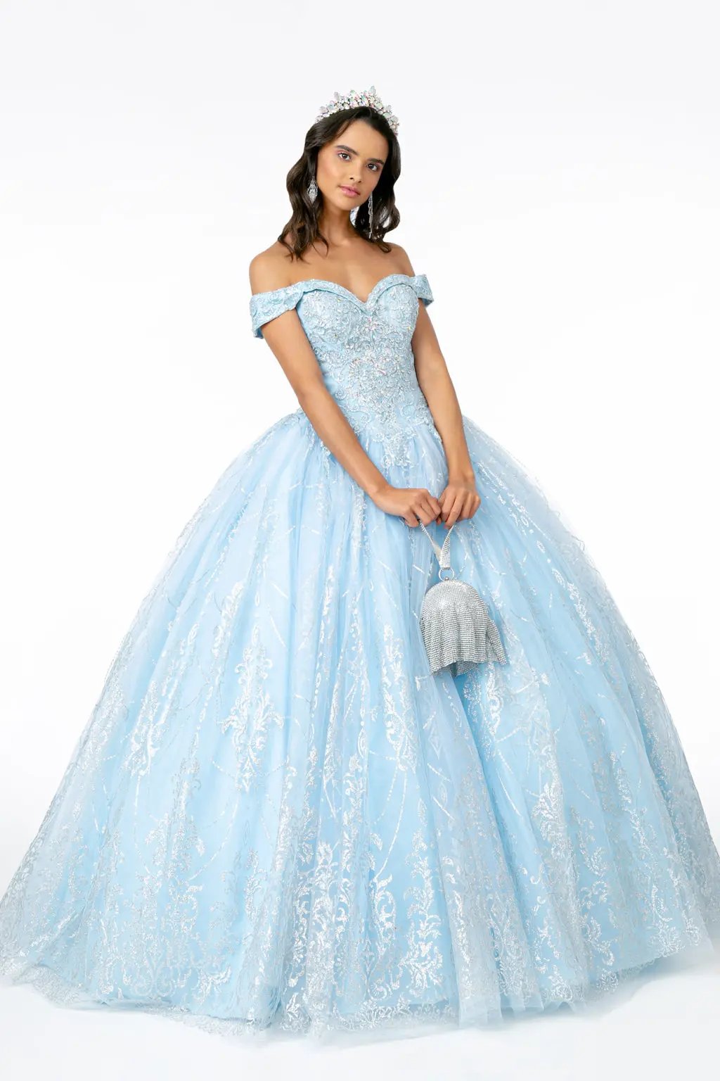 Cut-Away Shoulder Glitter Mesh Quinceanera Dress by Tux-USA