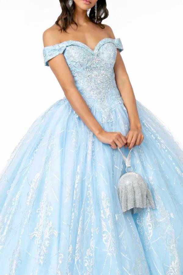 Cut-Away Shoulder Glitter Mesh Quinceanera Dress by Tux-USA