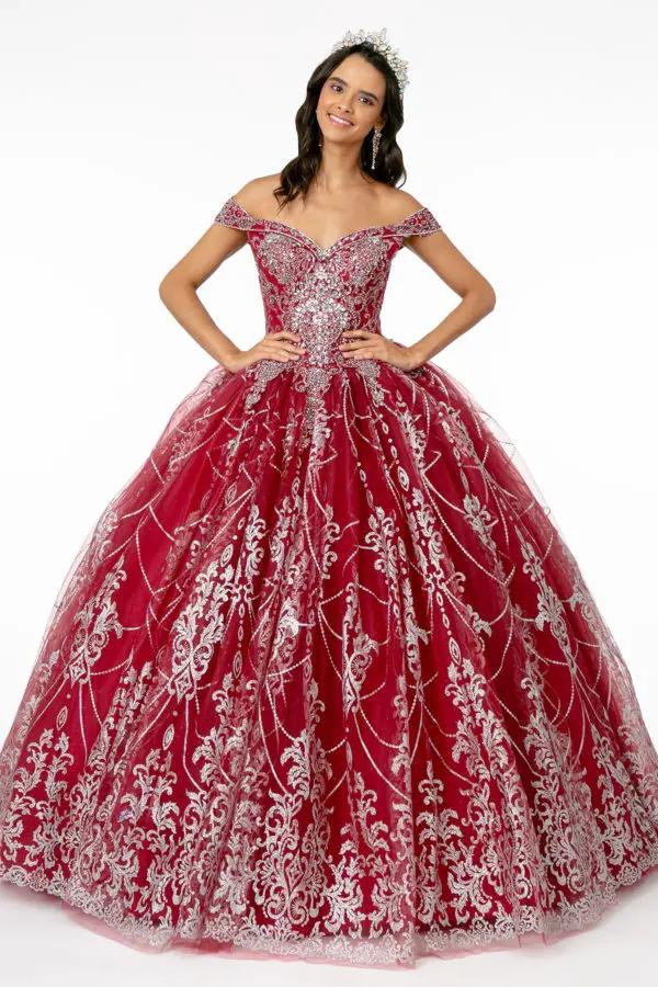 Cut-Away Shoulder Glitter Mesh Quinceanera Dress by Tux-USA