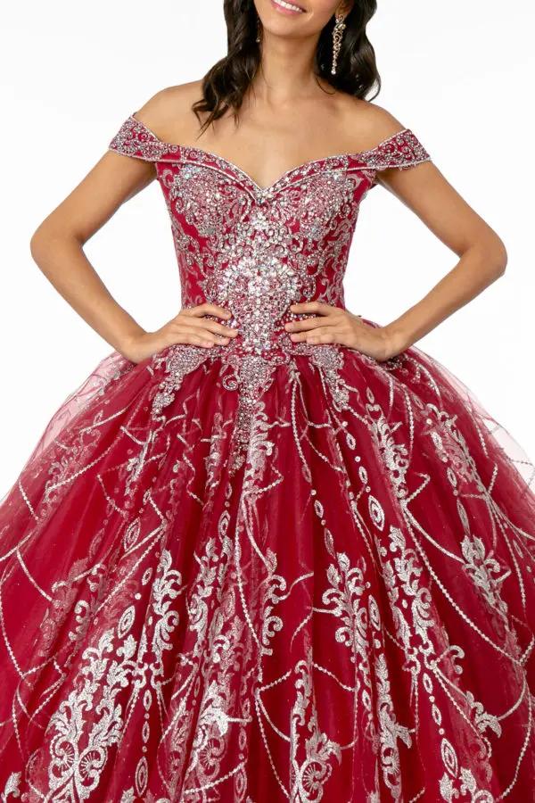 Cut-Away Shoulder Glitter Mesh Quinceanera Dress by Tux-USA