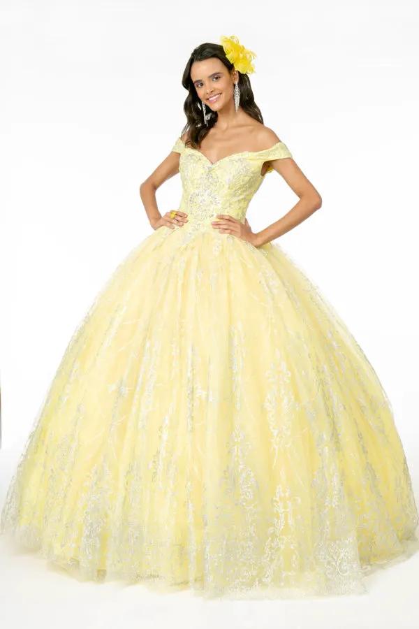 Cut-Away Shoulder Glitter Mesh Quinceanera Dress by Tux-USA