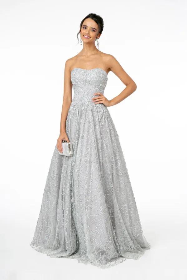 Glitter Mesh A-Line Long Dress by Tux-USA