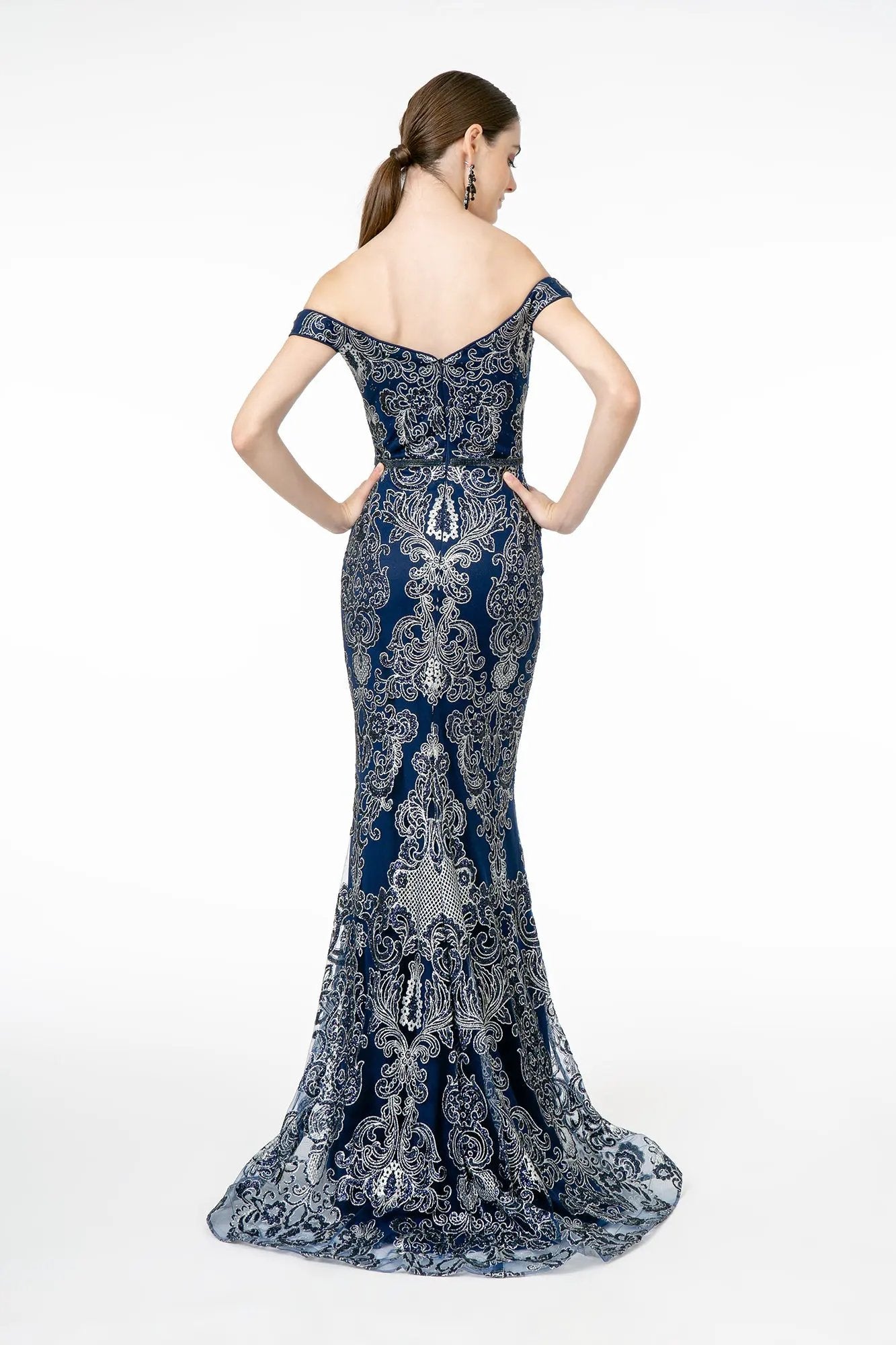 Off-The-Shoulder Glitter Pattern Mesh Mermaid Dress by Tux-USA